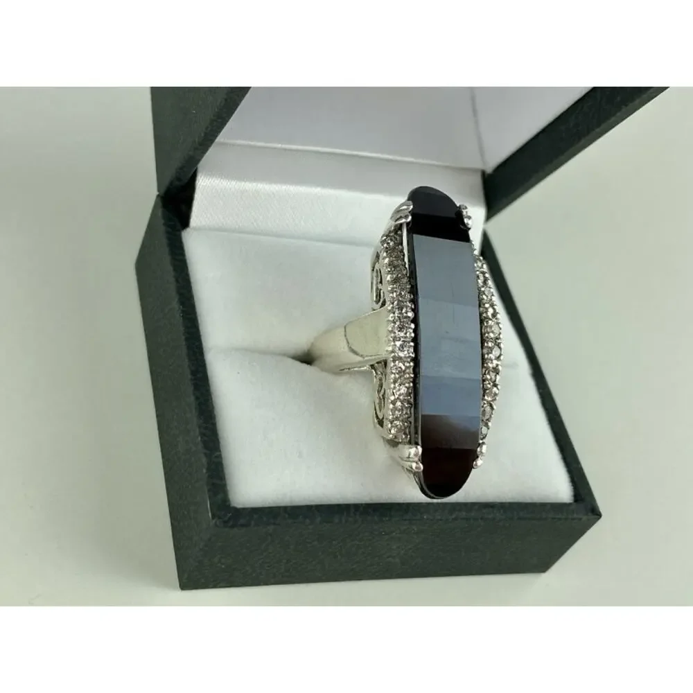 925 Sterling Silver Nephrite & Quartz Ring Size 8